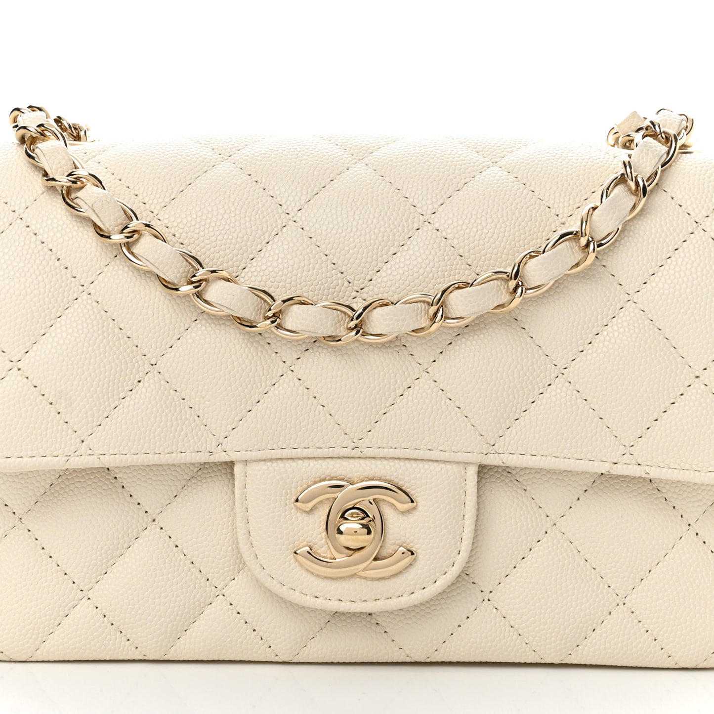 Caviar Quilted Mini Rectangular Flap White