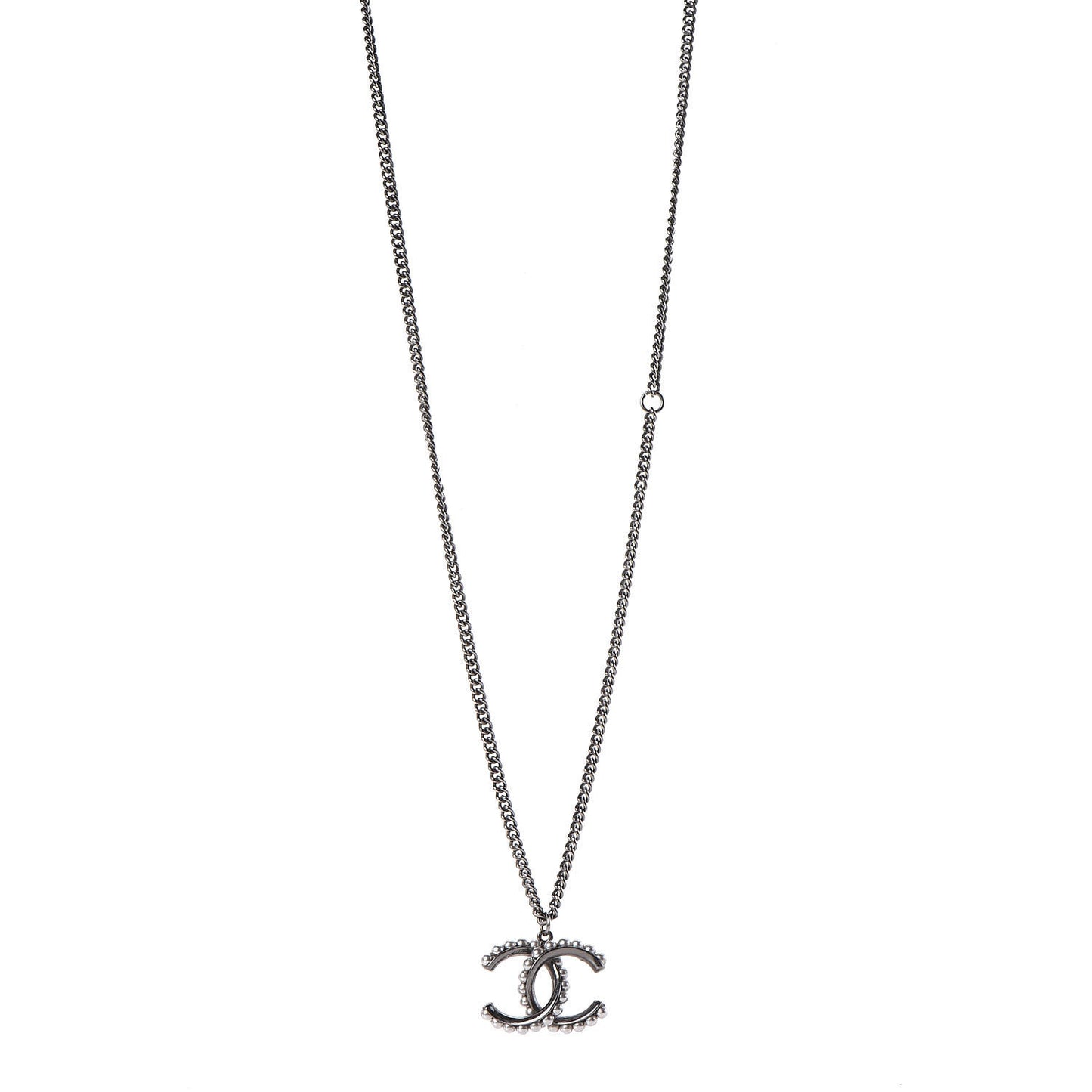 Pearl CC Pendant Necklace Silver