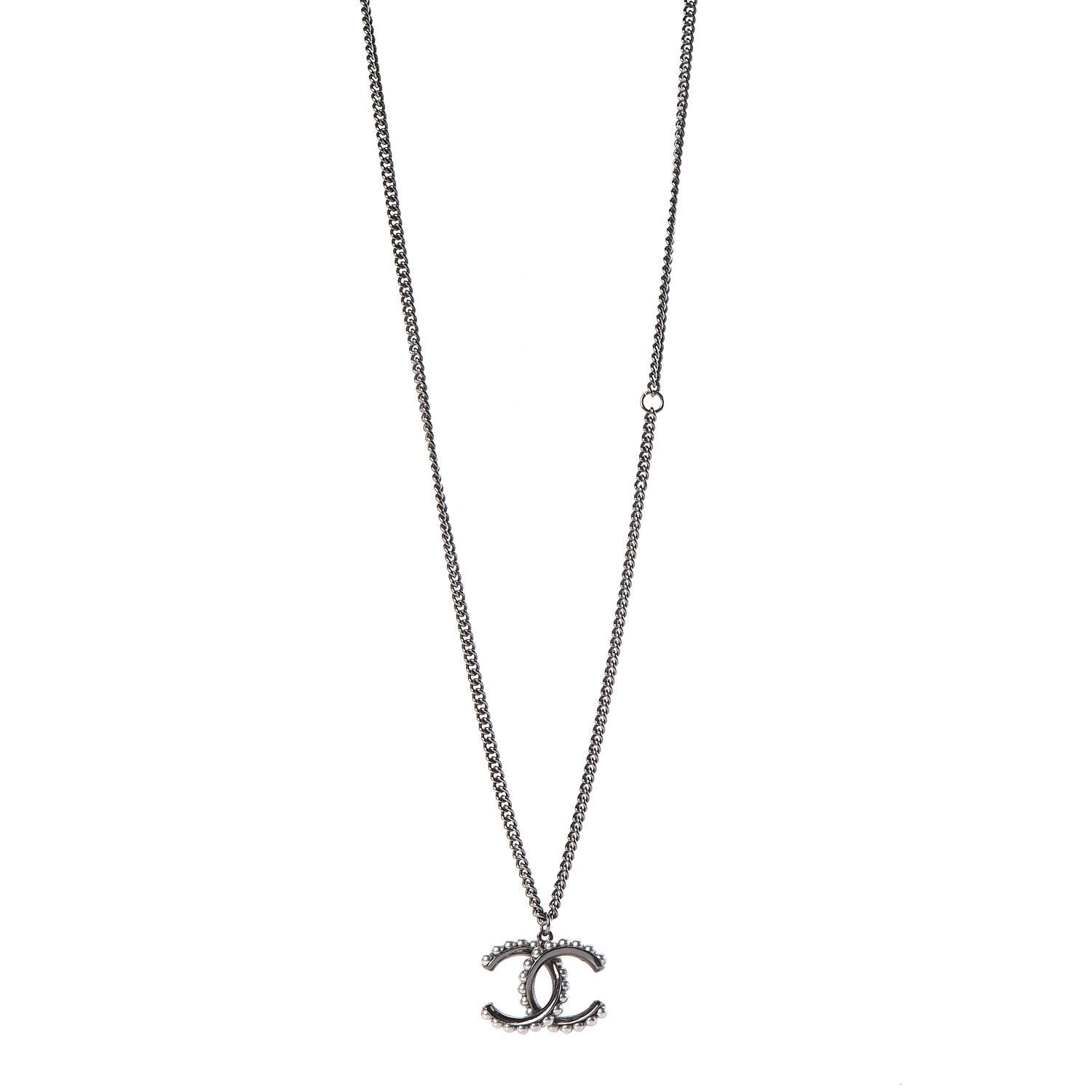 Chanel Pearl CC Pendant Necklace Silver 1 of 8