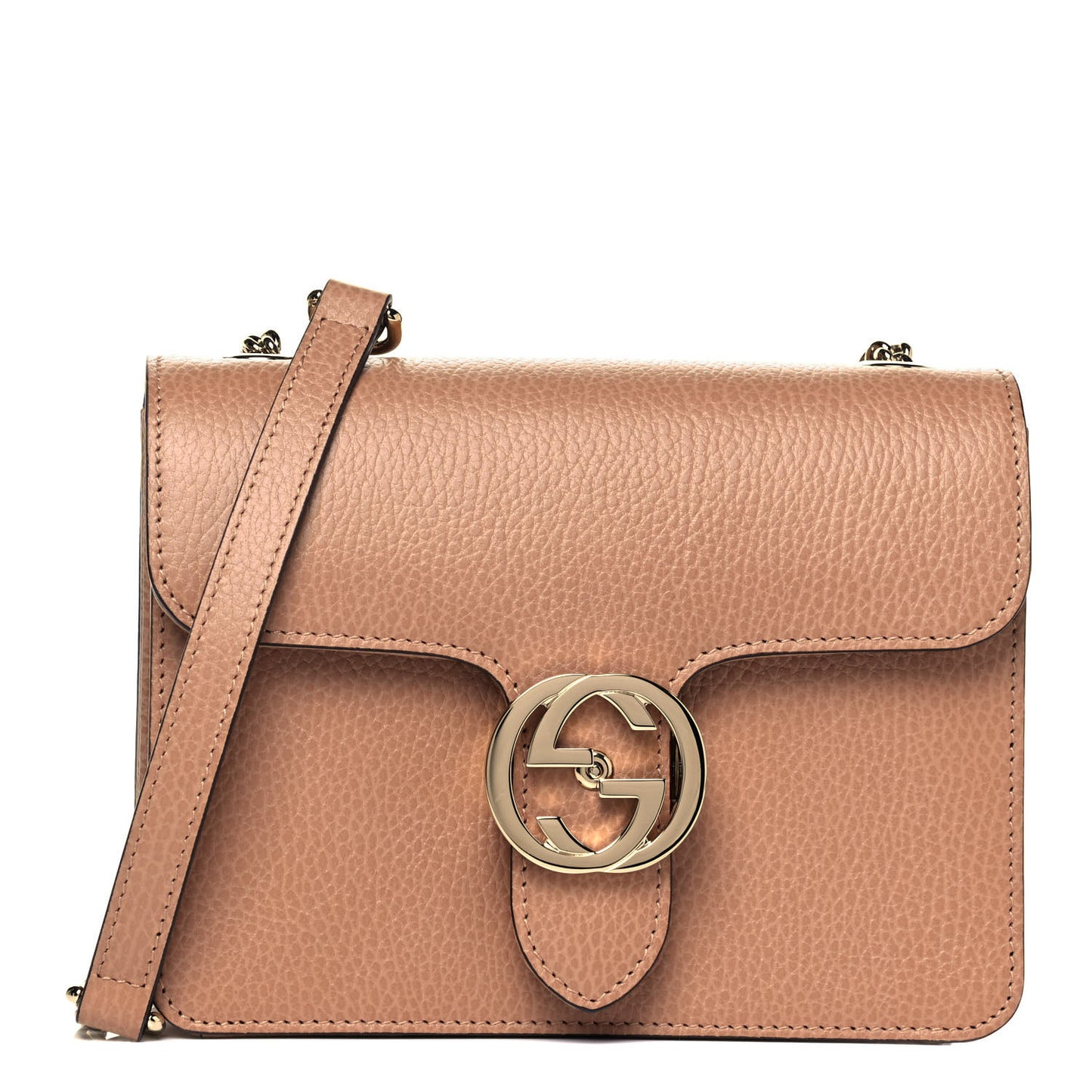 Dollar Calfskin Small Interlocking G Shoulder Bag Camelia