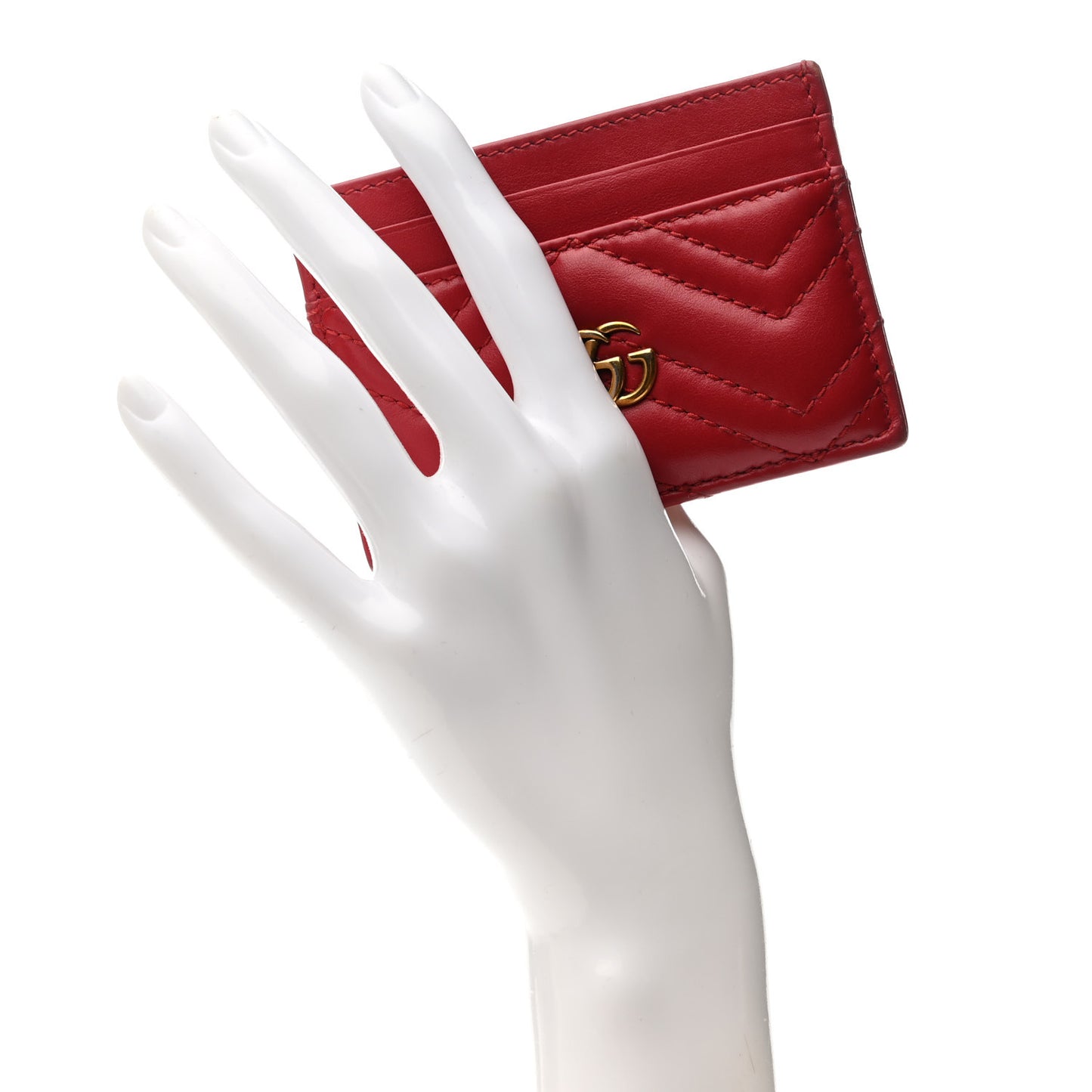 Calfskin Matelasse GG Marmont Card Holder Hibiscus Red