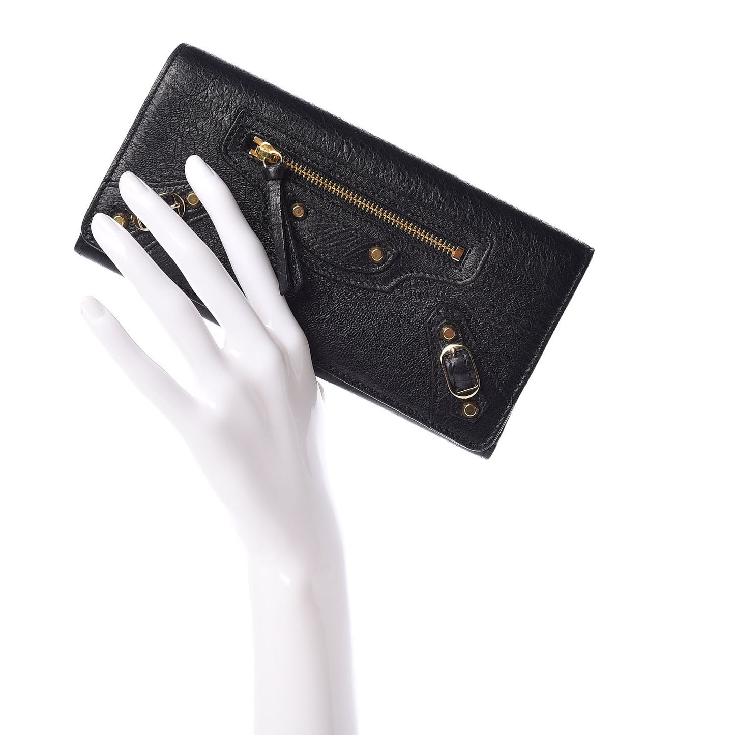Agneau Classic Gold Hardware Money Wallet Black