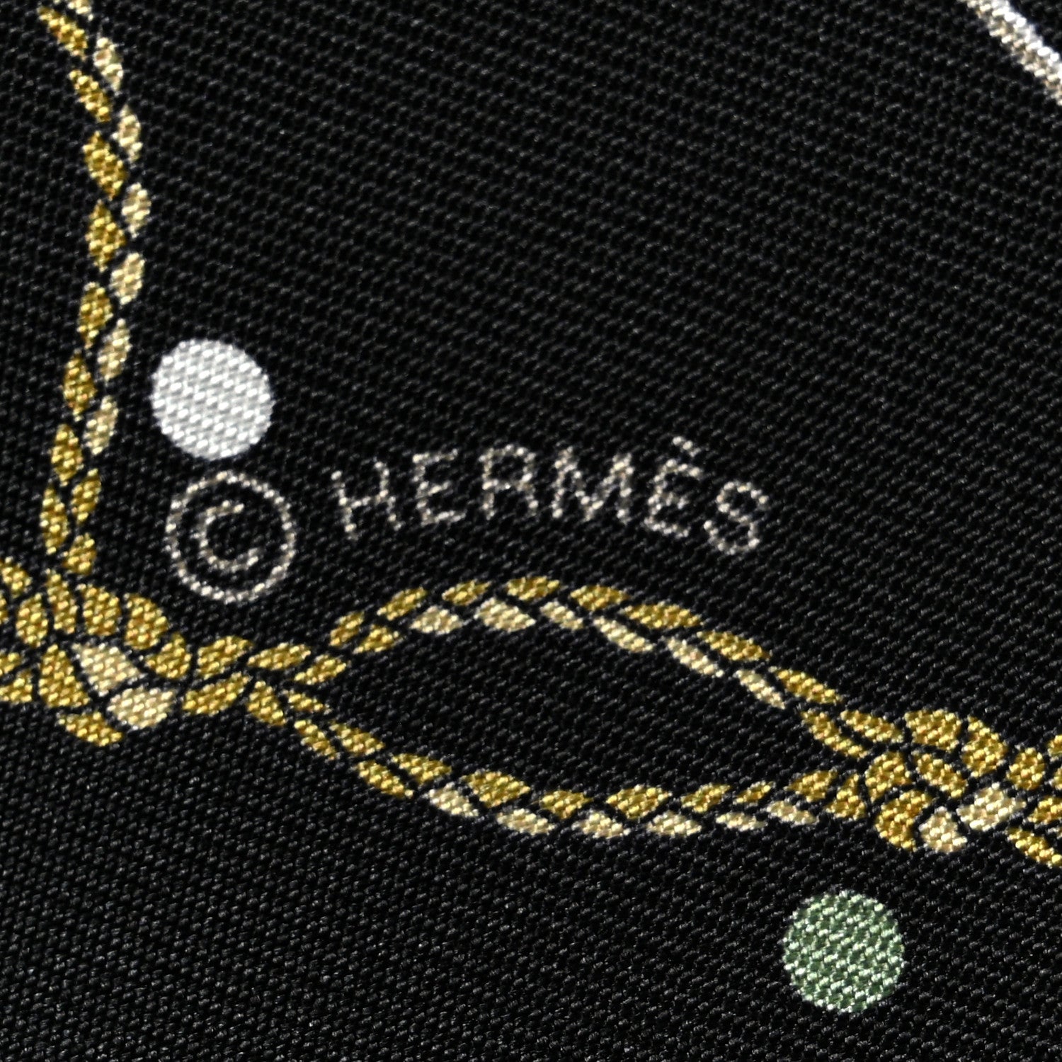 Hermes Silk Calfskin Les Cles A Pois Fringed Twilly  Black Mordore White 4 of 4