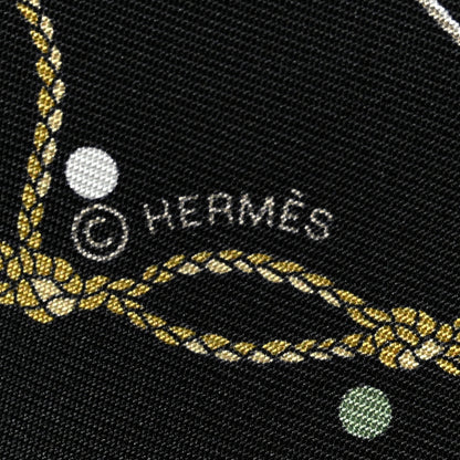 Hermes Silk Calfskin Les Cles A Pois Fringed Twilly  Black Mordore White 4 of 4