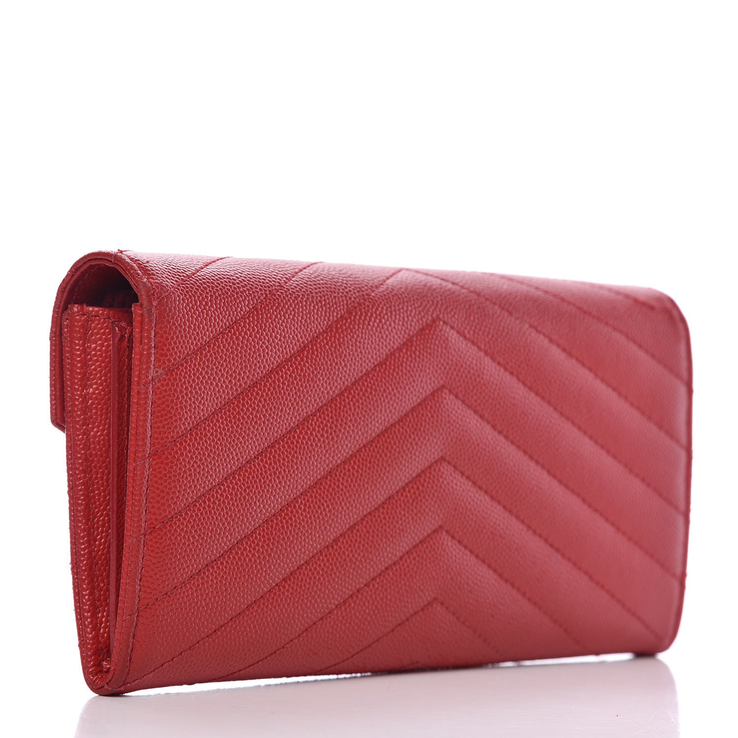 Saint Laurent Grain De Poudre Matelasse Chevron Monogram Flap Wallet Red 3 of 15