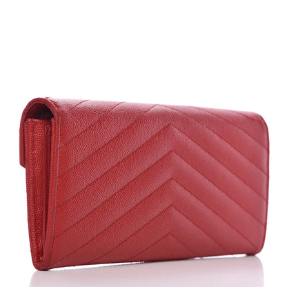 Saint Laurent Grain De Poudre Matelasse Chevron Monogram Flap Wallet Red 3 of 15