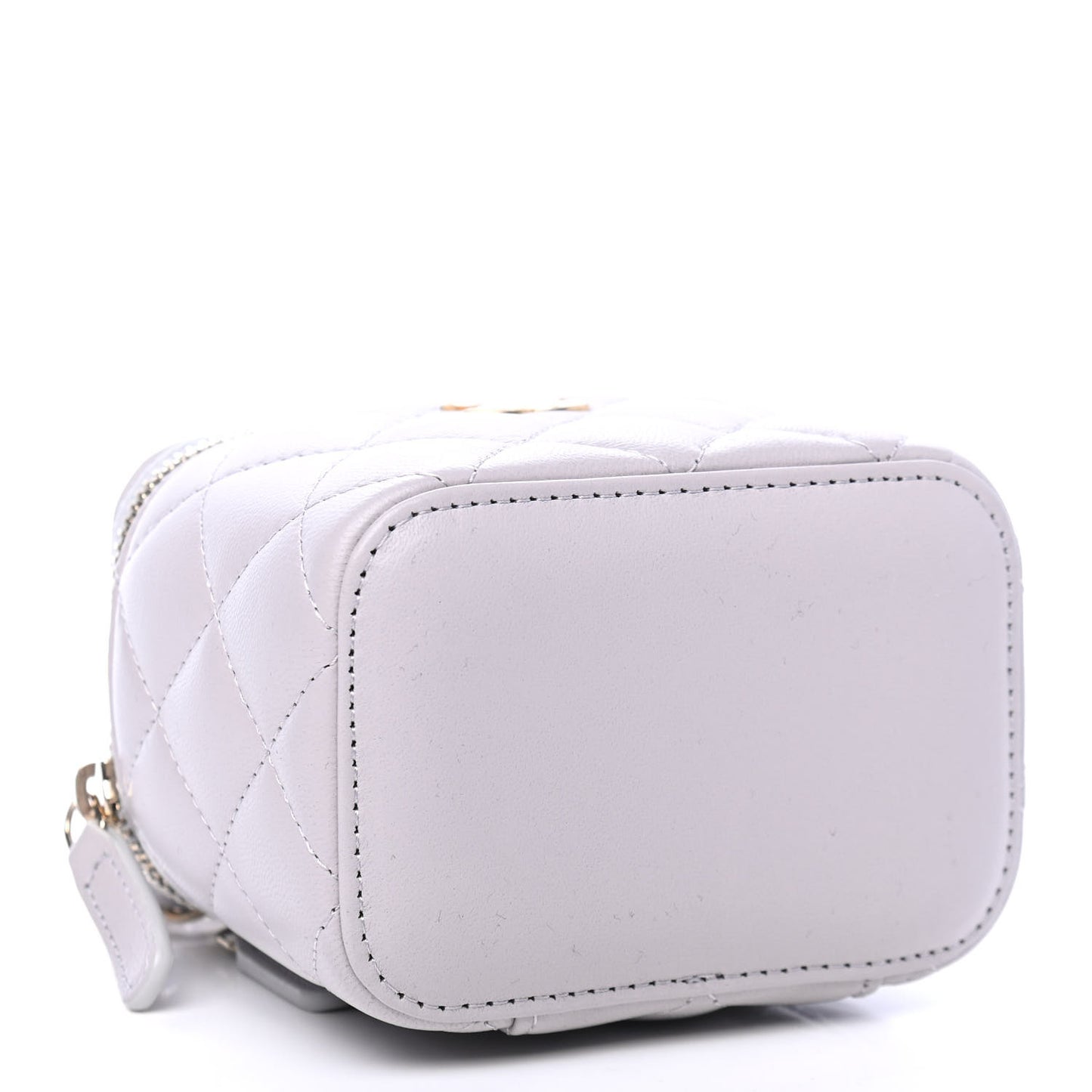 Lambskin Quilted Top Handle Mini Vanity Case With Chain Grey