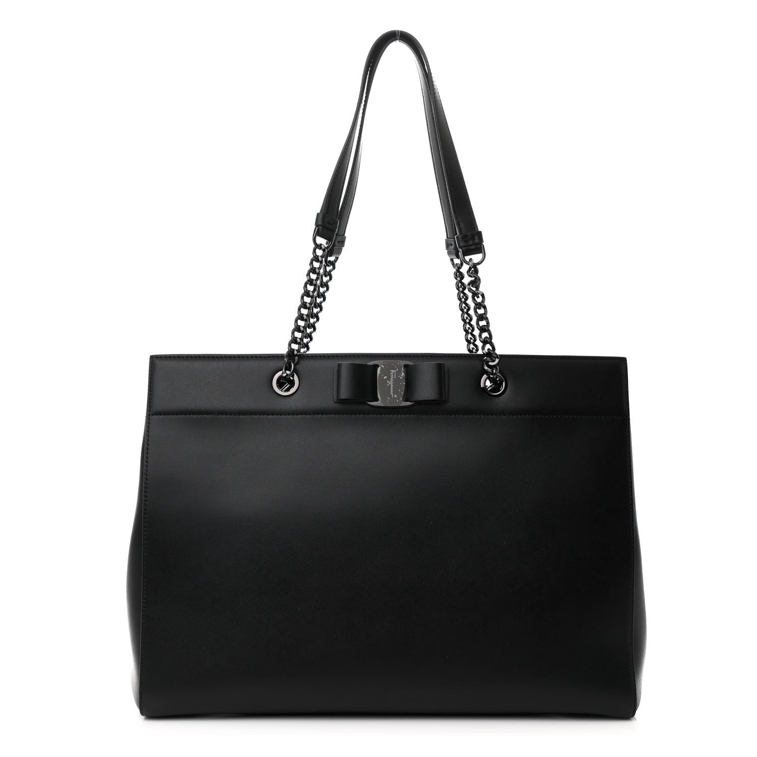 Salvatore Ferragamo Calfskin Vara Bow Chain Tote Black 1 of 11