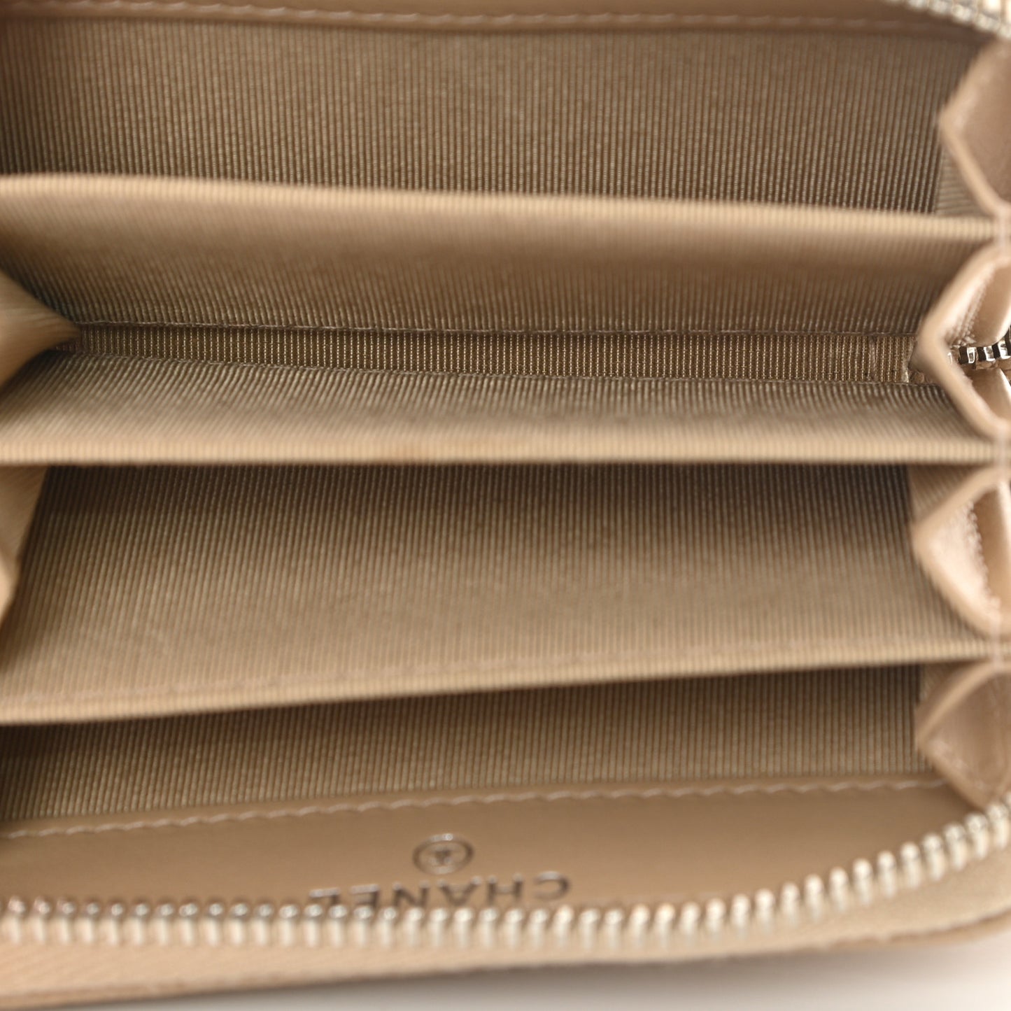 Caviar Quilted Zip Around Coin Purse Beige
