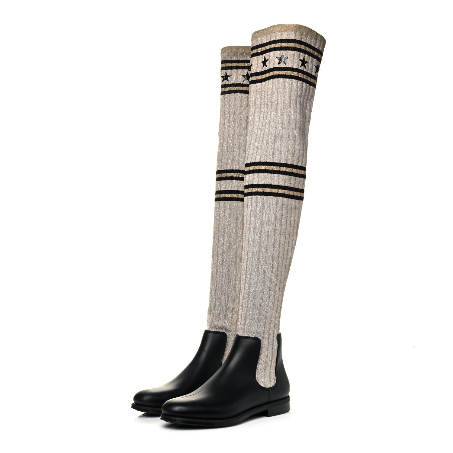 Givenchy Knit Rubber Storm Over The Knee Boots 40 Silver Gold 3 of 10
