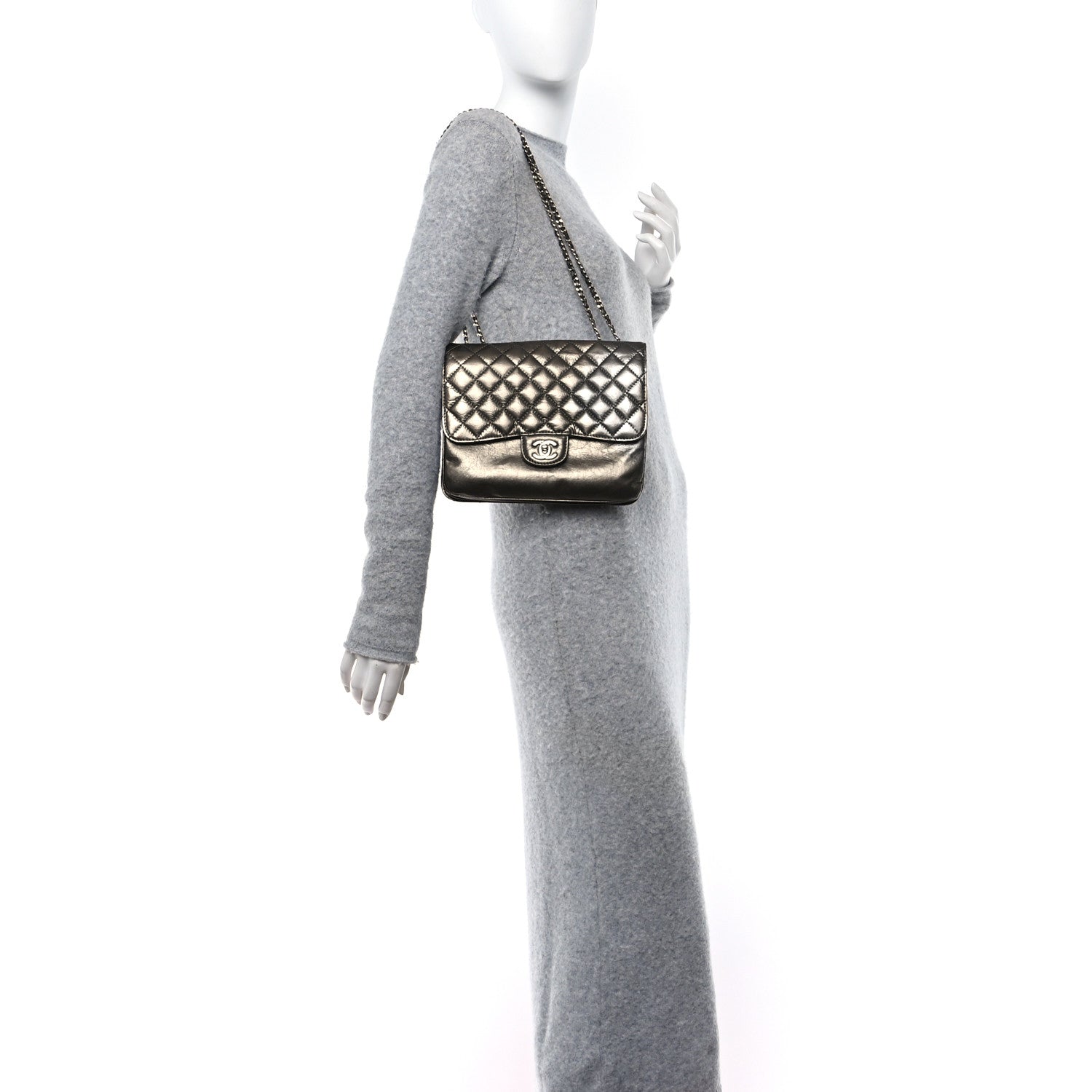 Chanel Metallic Crackled Calfskin Medium Clam's Pocket Flap Dark Silver 2 of 15