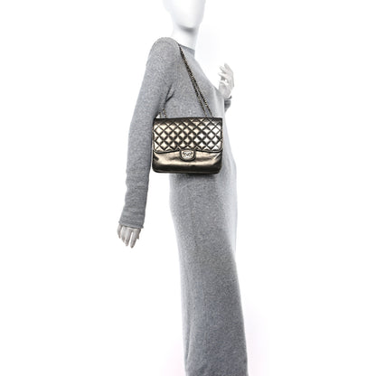 Chanel Metallic Crackled Calfskin Medium Clam's Pocket Flap Dark Silver 2 of 15