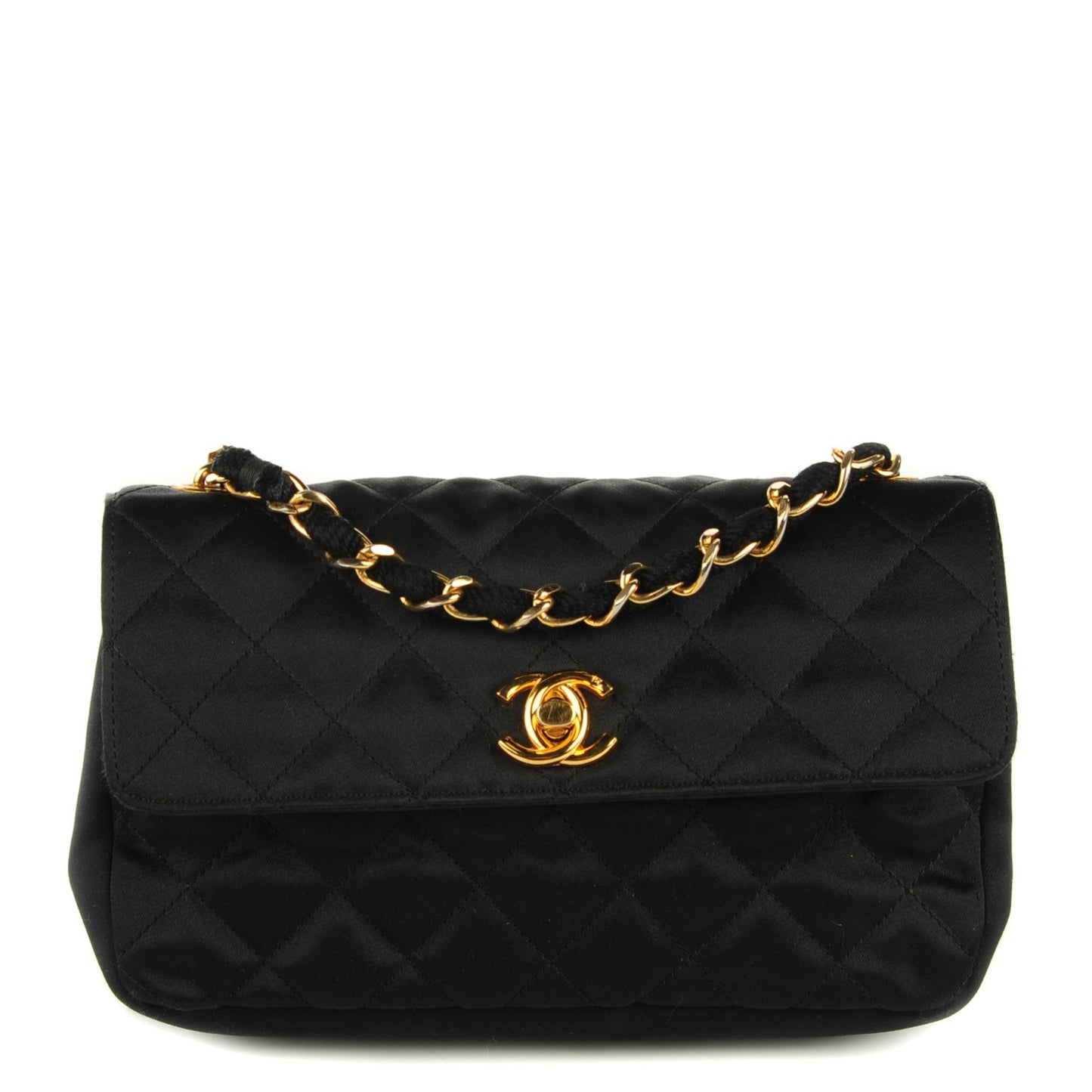 Satin Quilted Extra Mini Flap Black