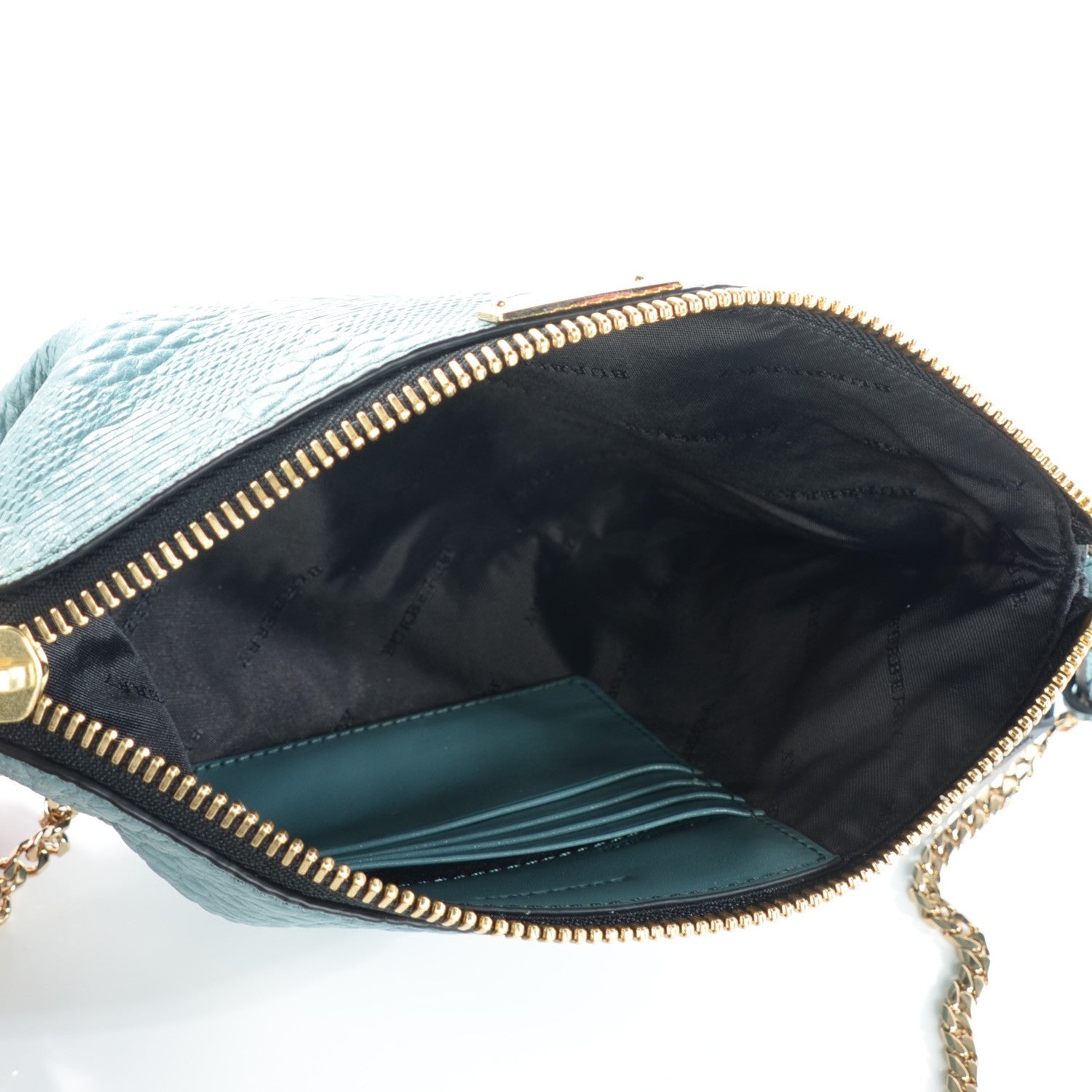 Burberry Signature Grain Calfskin Check Embossed Peyton Crossbody Clutch Bag Celadon Blue 5 of 8