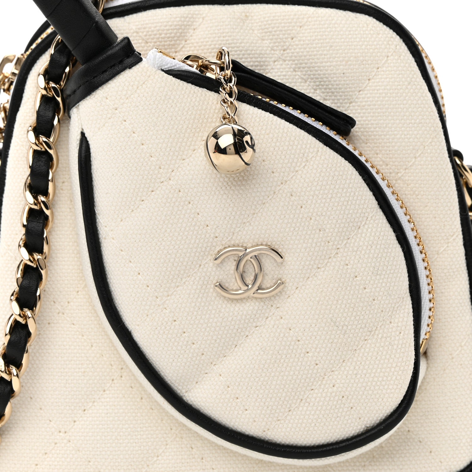 Chanel Canvas Calfskin Tennis Racket Mini Bag White Black 9 of 12