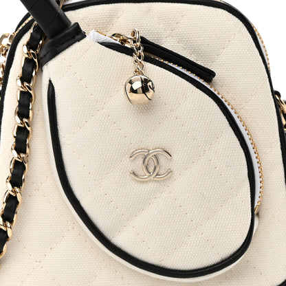 Chanel Canvas Calfskin Tennis Racket Mini Bag White Black 9 of 12