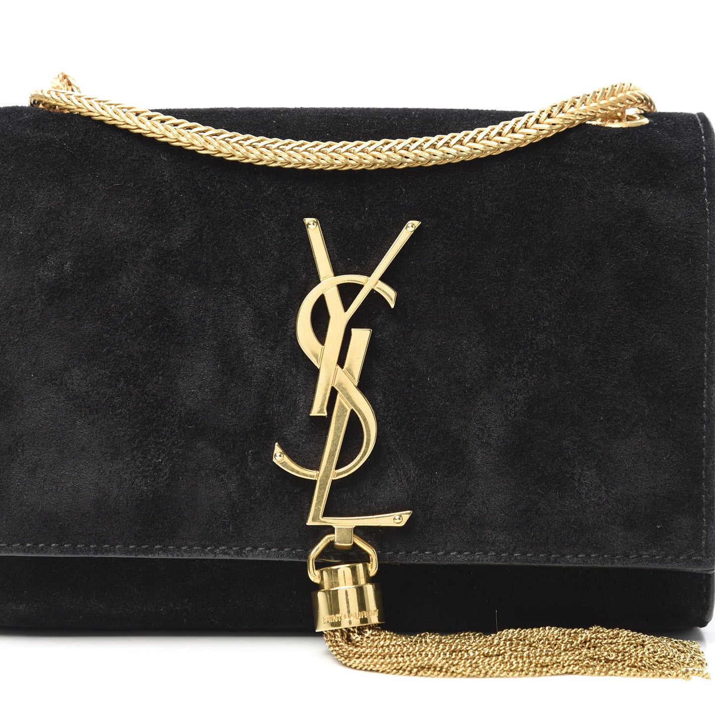 Suede Small Classic Monogram Kate Tassel Satchel Black