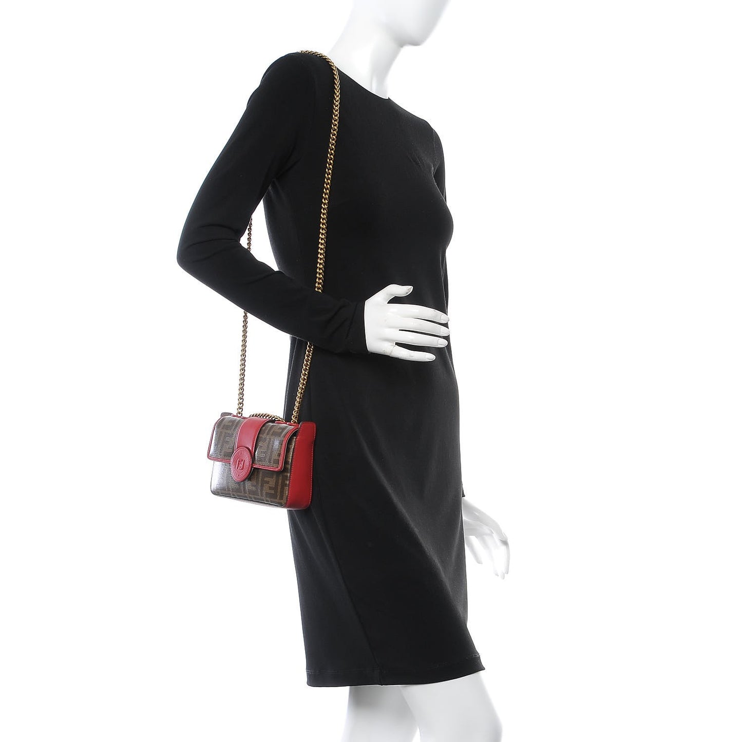 Glazed Fabric Vitello Century FF 1974 Stamp Patch Mini Double F Crossbody Bag Mogano Panna Fragola