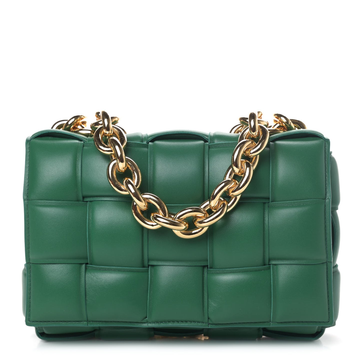 Lambskin Maxi Intreccio Padded Chain Cassette Crossbody Bag Racing Green