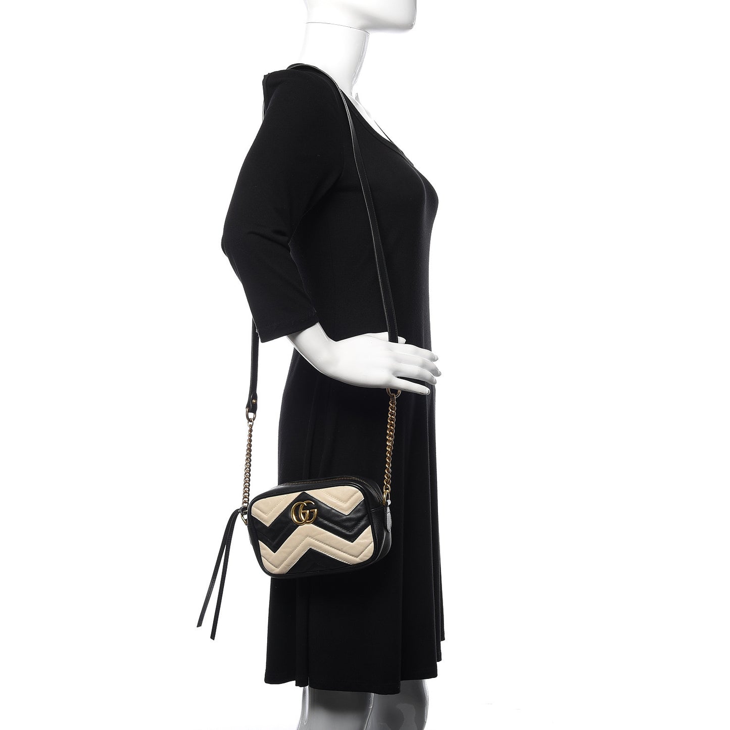 Calfskin Matelasse Mini GG Marmont Chain Shoulder Bag Black White
