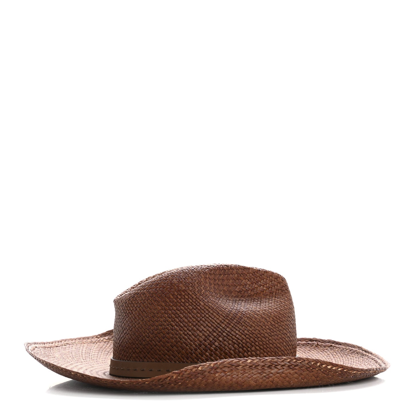 Straw Calfskin Wide Brim Hat M Brown