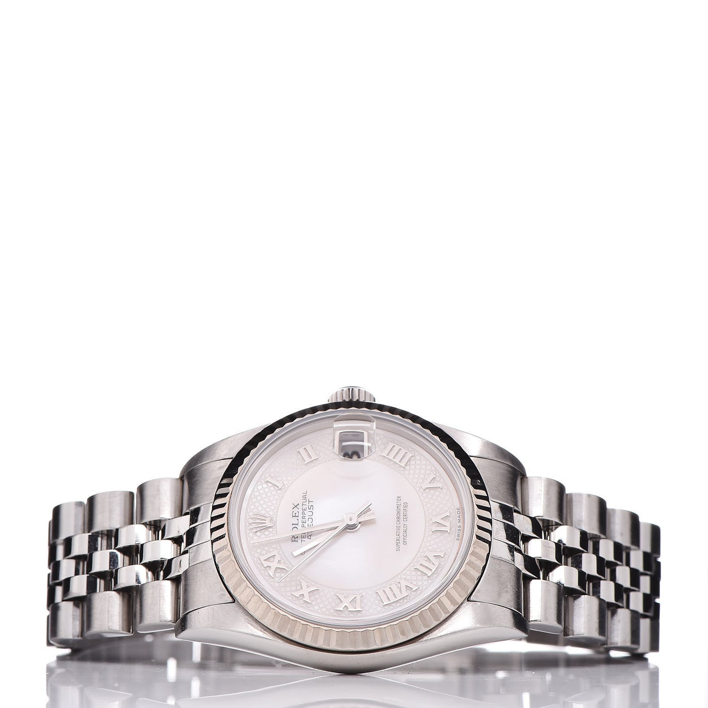 Stainless Steel 18K White Gold Mother of Pearl 31mm Oyster Perpetual Watch Roman 78274