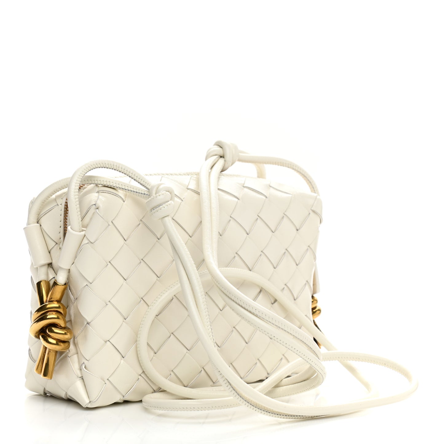 Nappa Intrecciato Metallic Knot Mini Loop Camera Bag Bone
