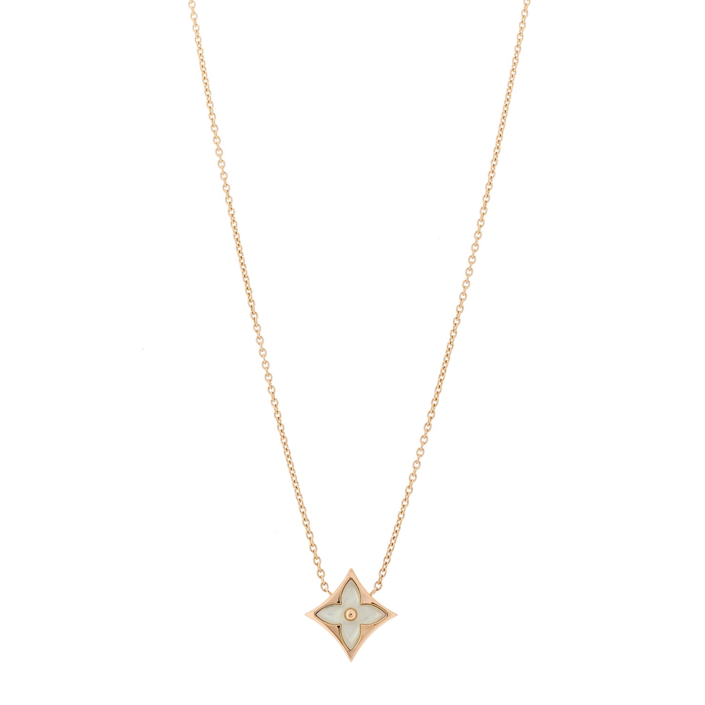 18K Pink Gold Mother of Pearl Color Blossom Star Pendant Necklace