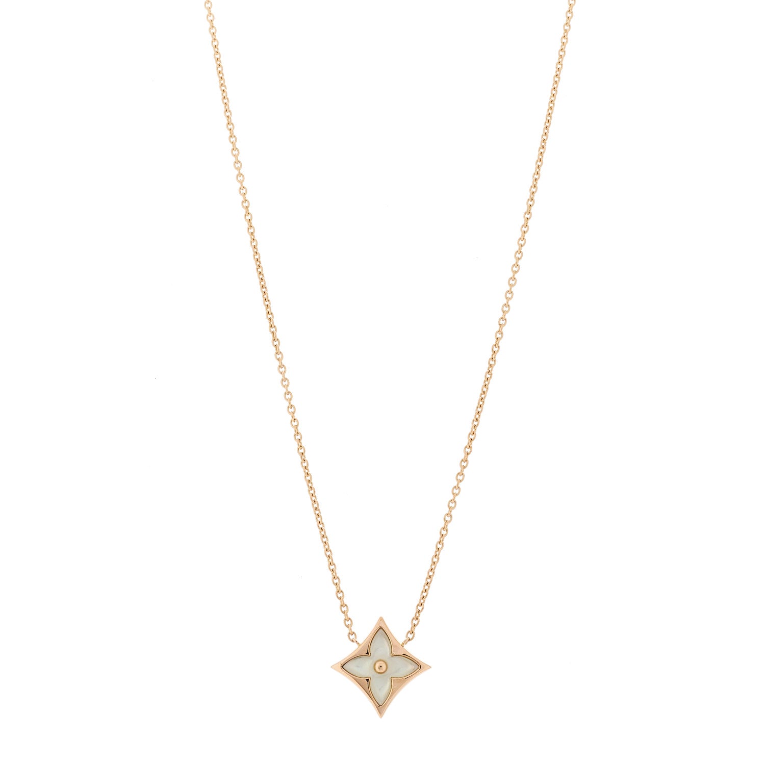 Louis Vuitton 18K Pink Gold Mother of Pearl Color Blossom Star Pendant Necklace 1 of 6