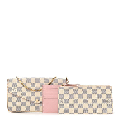 Louis Vuitton Damier Azur Pochette Felicie Chain Wallet Rose Ballerine 1 of 15