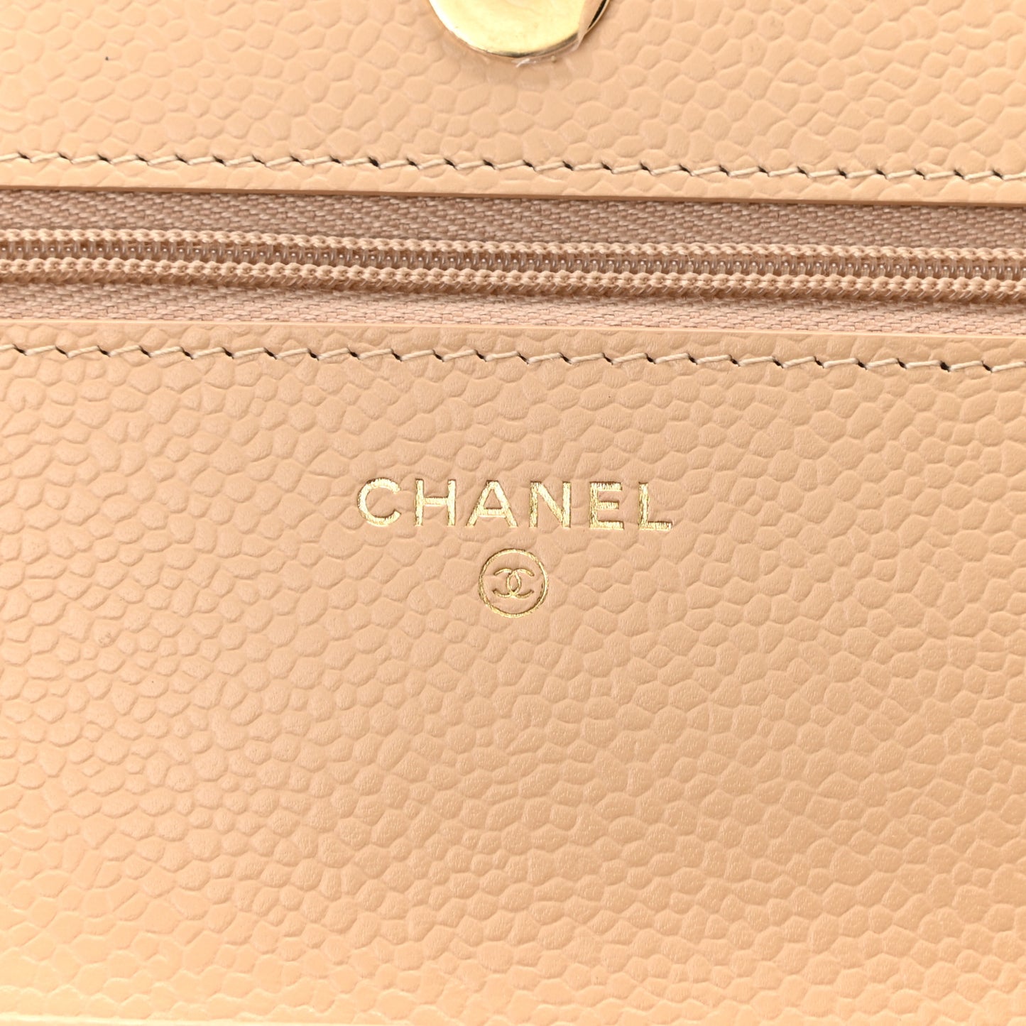 Caviar Quilted Wallet On Chain WOC Light Beige