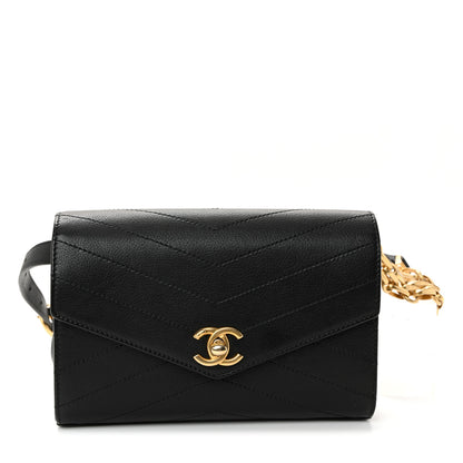 Chanel Calfskin Chevron Stitched Coco Waist Bag Black 1 of 10