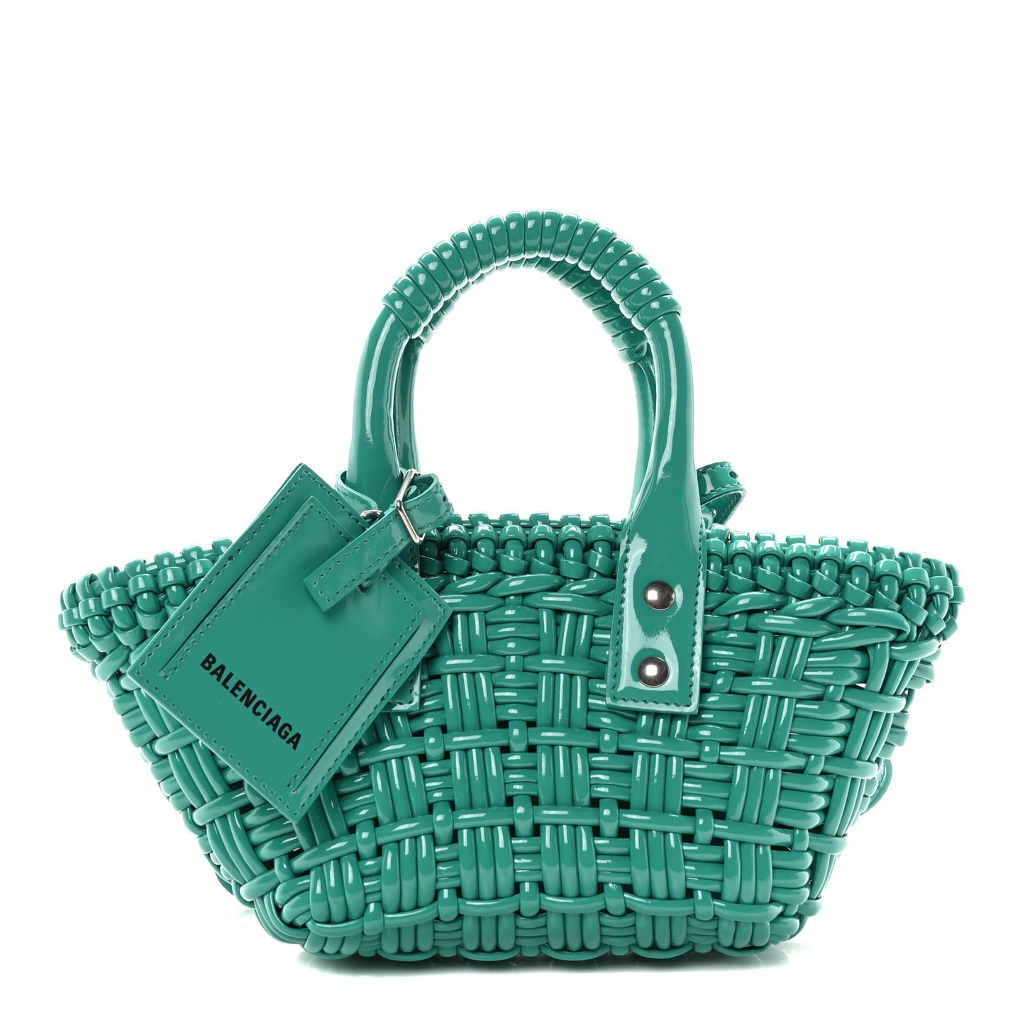 Faux Calfskin Braided Varnished XXS Bistro Basket Green