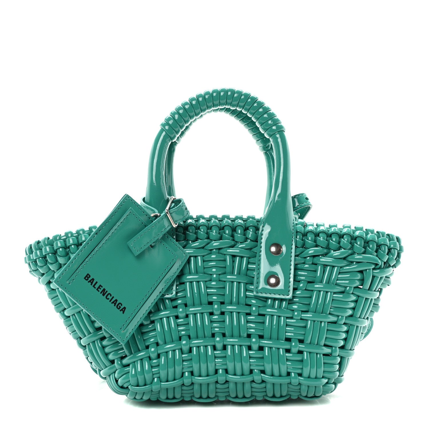 Balenciaga Faux Calfskin Braided Varnished XXS Bistro Basket Green 1 of 9
