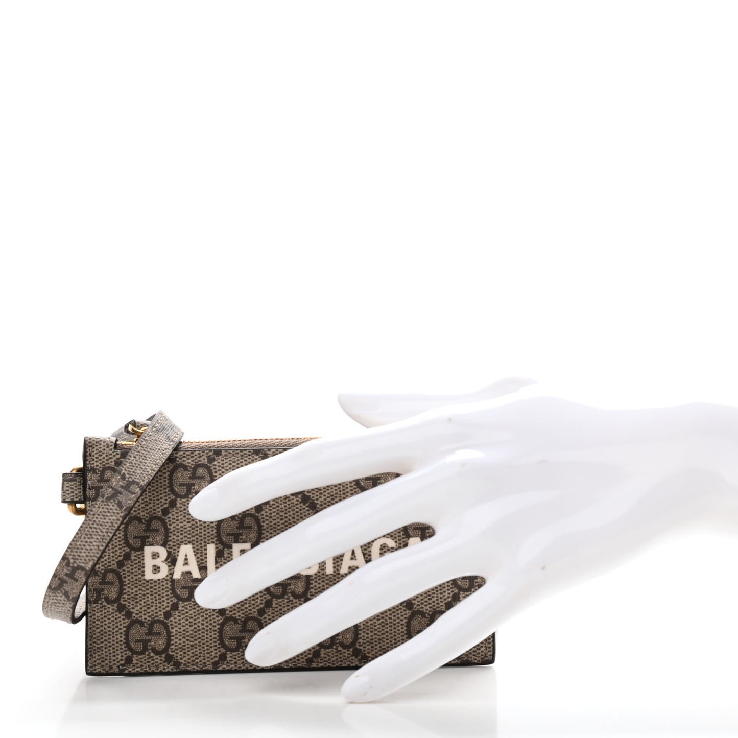 X BALENCIAGA GG Supreme Monogram Logo Card Case With Strap Beige Ebony