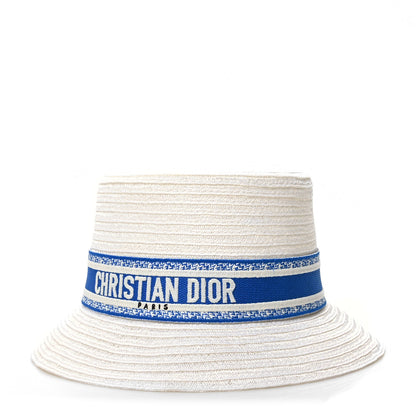 Christian Dior Straw Bucket Hat 59 White Blue 1 of 7