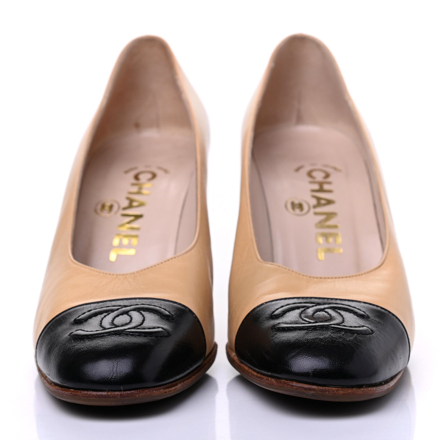 Lambskin Cap Toe CC Pumps 36 Beige Black