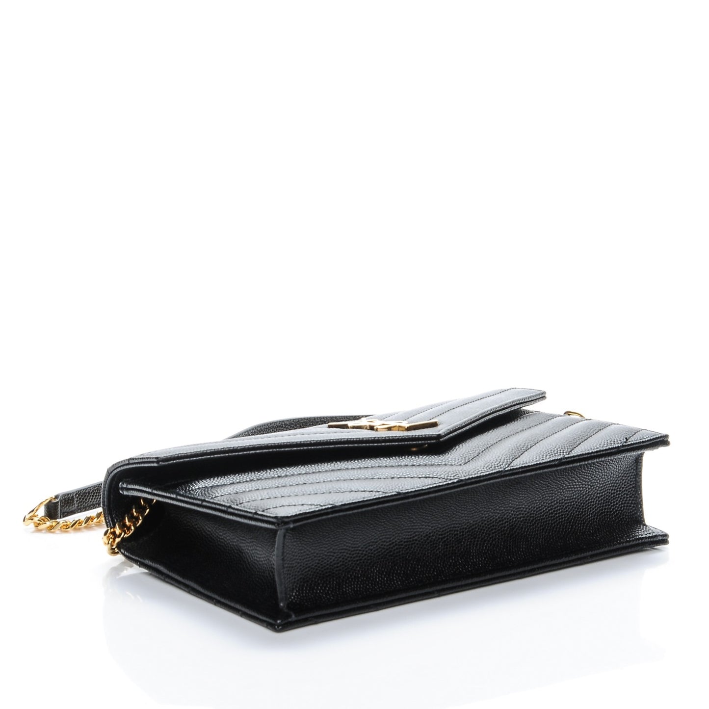 Grain De Poudre Matelasse Chevron Monogram Chain Wallet Black