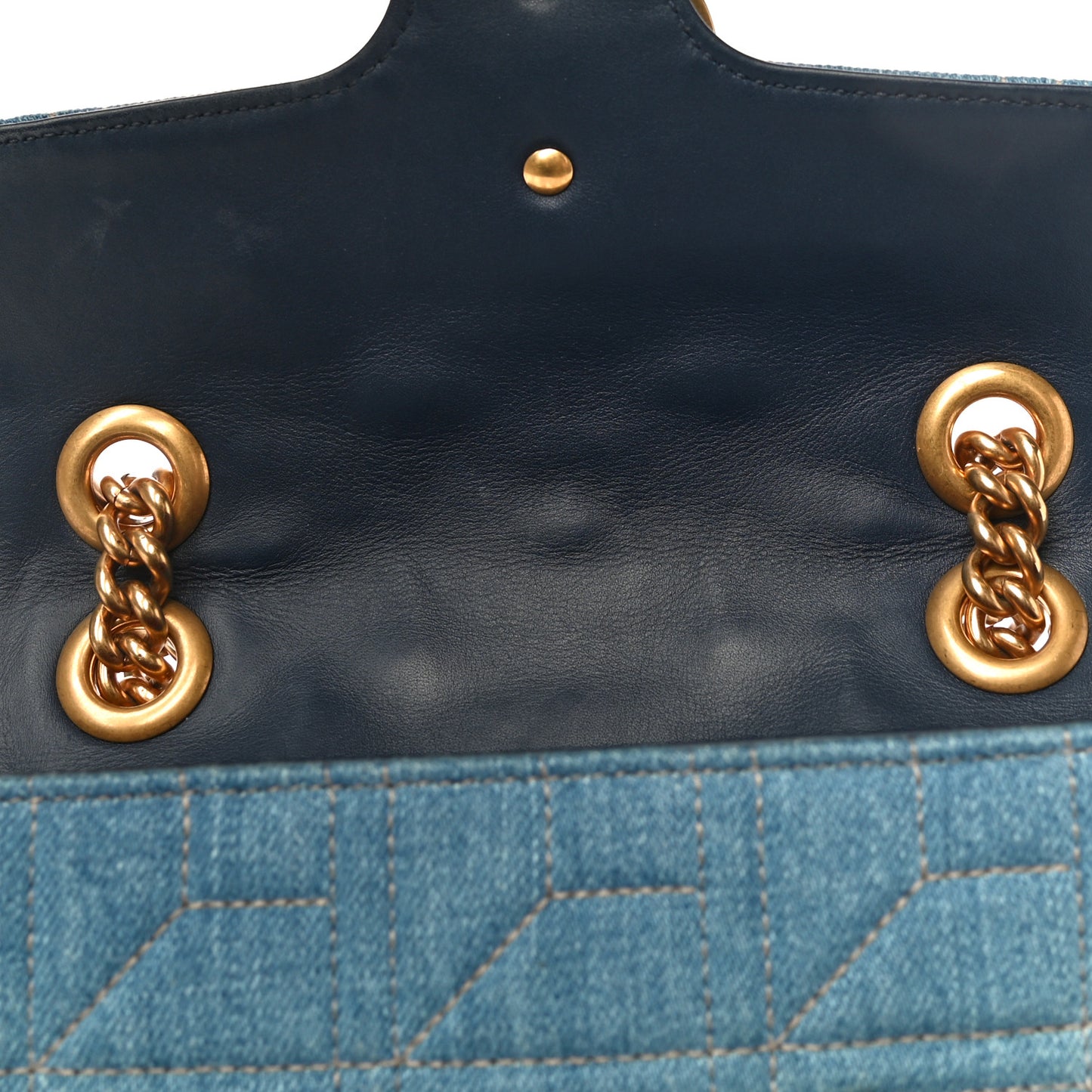 Denim Matelasse Pearl Studded Mini GG Marmont Shoulder Bag Blue