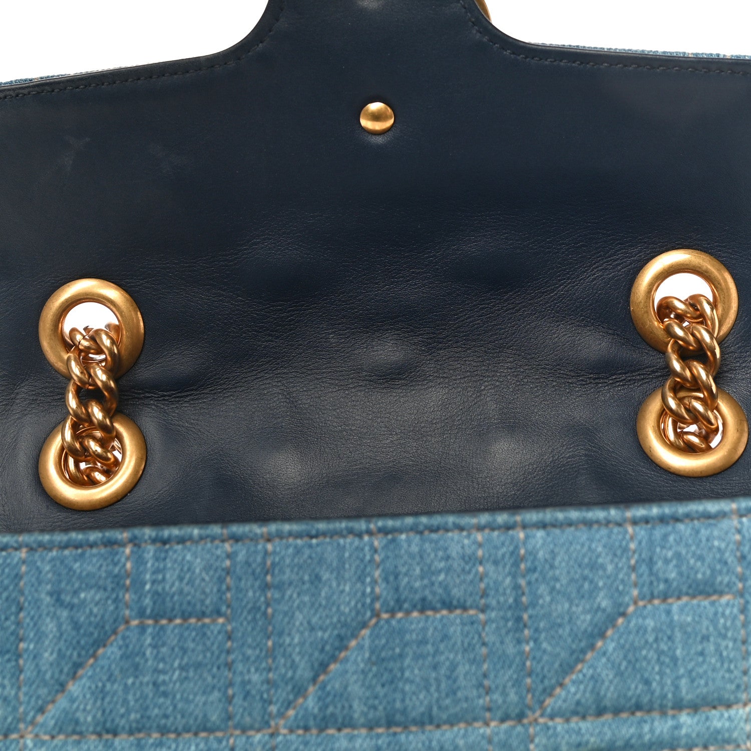 Gucci Denim Matelasse Pearl Studded Mini GG Marmont Shoulder Bag Blue 14 of 15