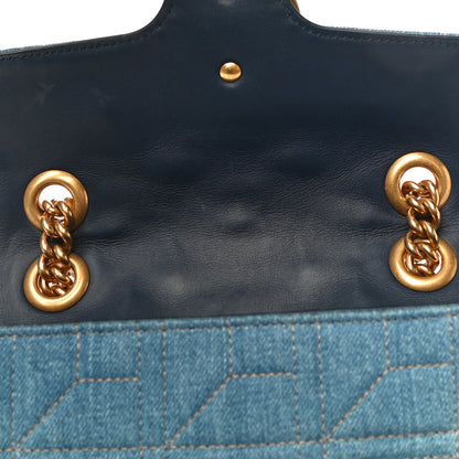 Gucci Denim Matelasse Pearl Studded Mini GG Marmont Shoulder Bag Blue 14 of 15