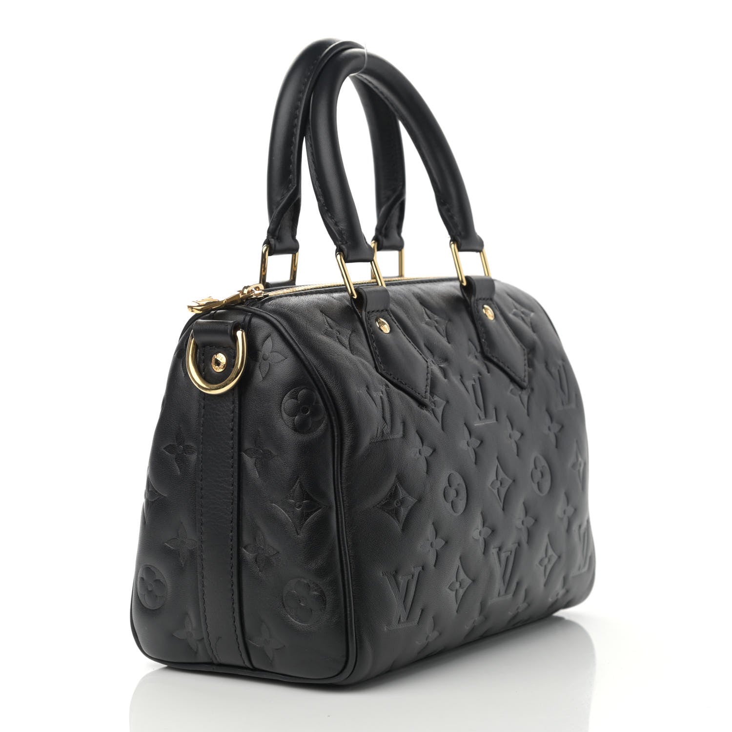 Louis Vuitton Lambskin Embossed Monogram Speedy 22 Bandouliere Black 2 of 8