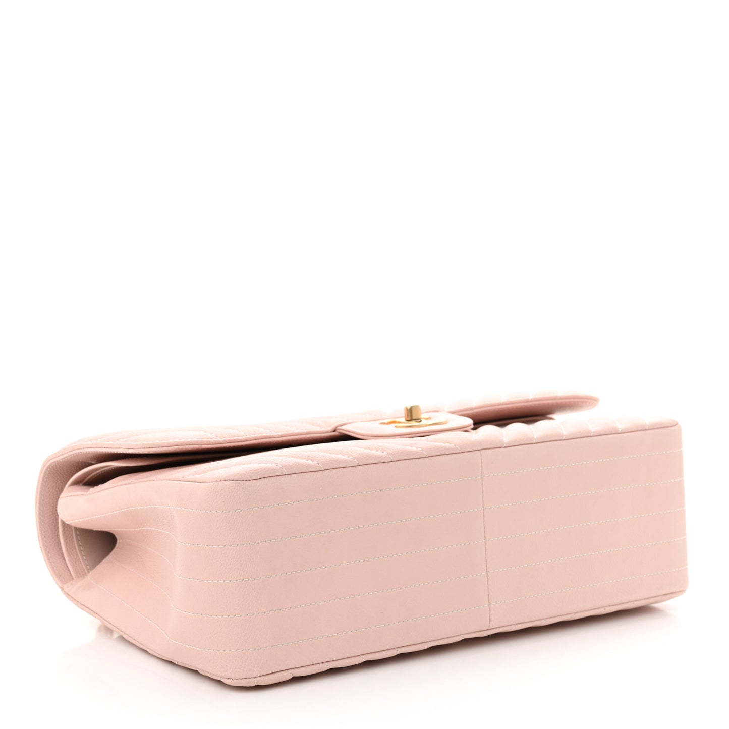 Calfskin Chevron Quilted Jumbo Double Flap Light Pink