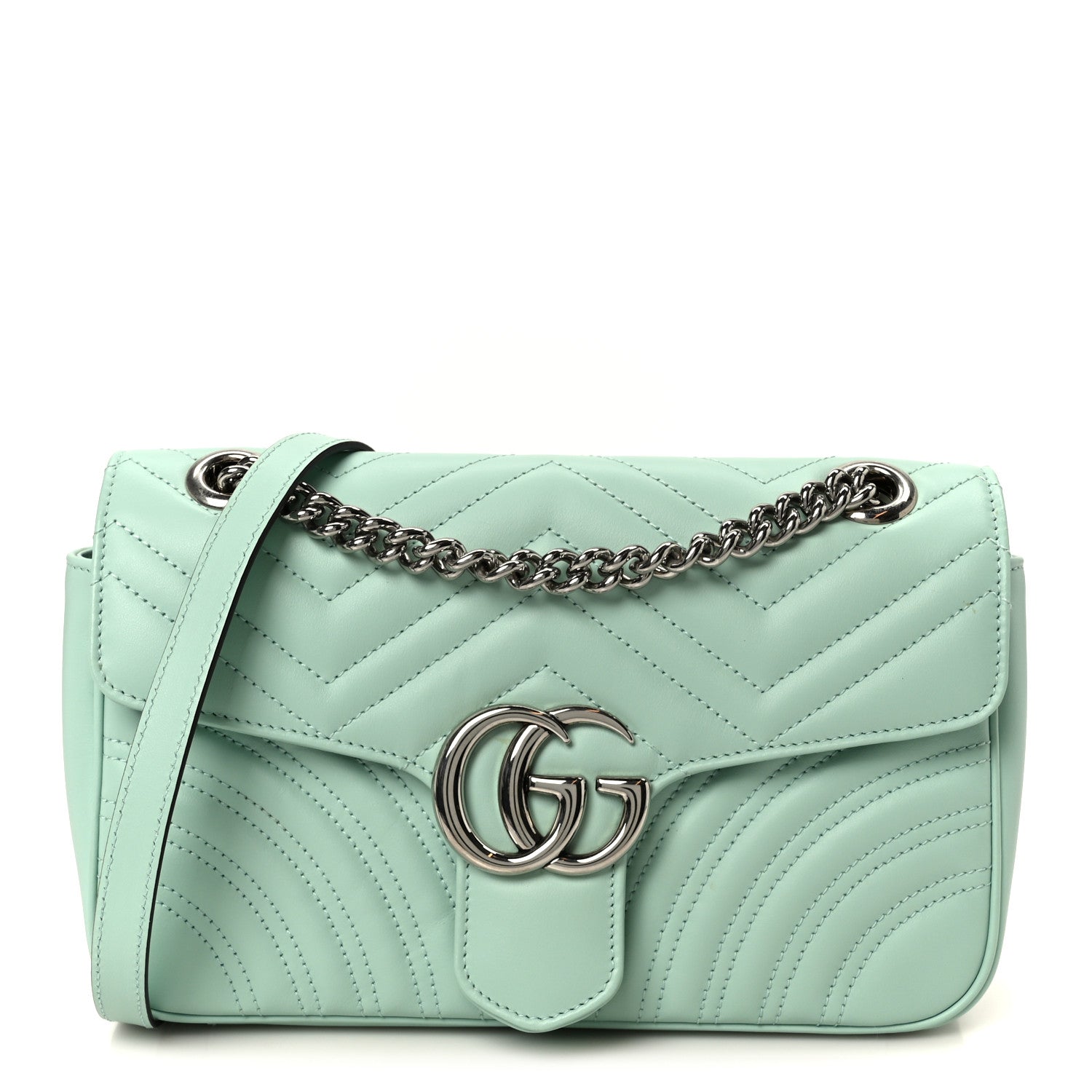 Gucci Calfskin Matelasse Small GG Marmont Shoulder Bag Water Green 1 of 12