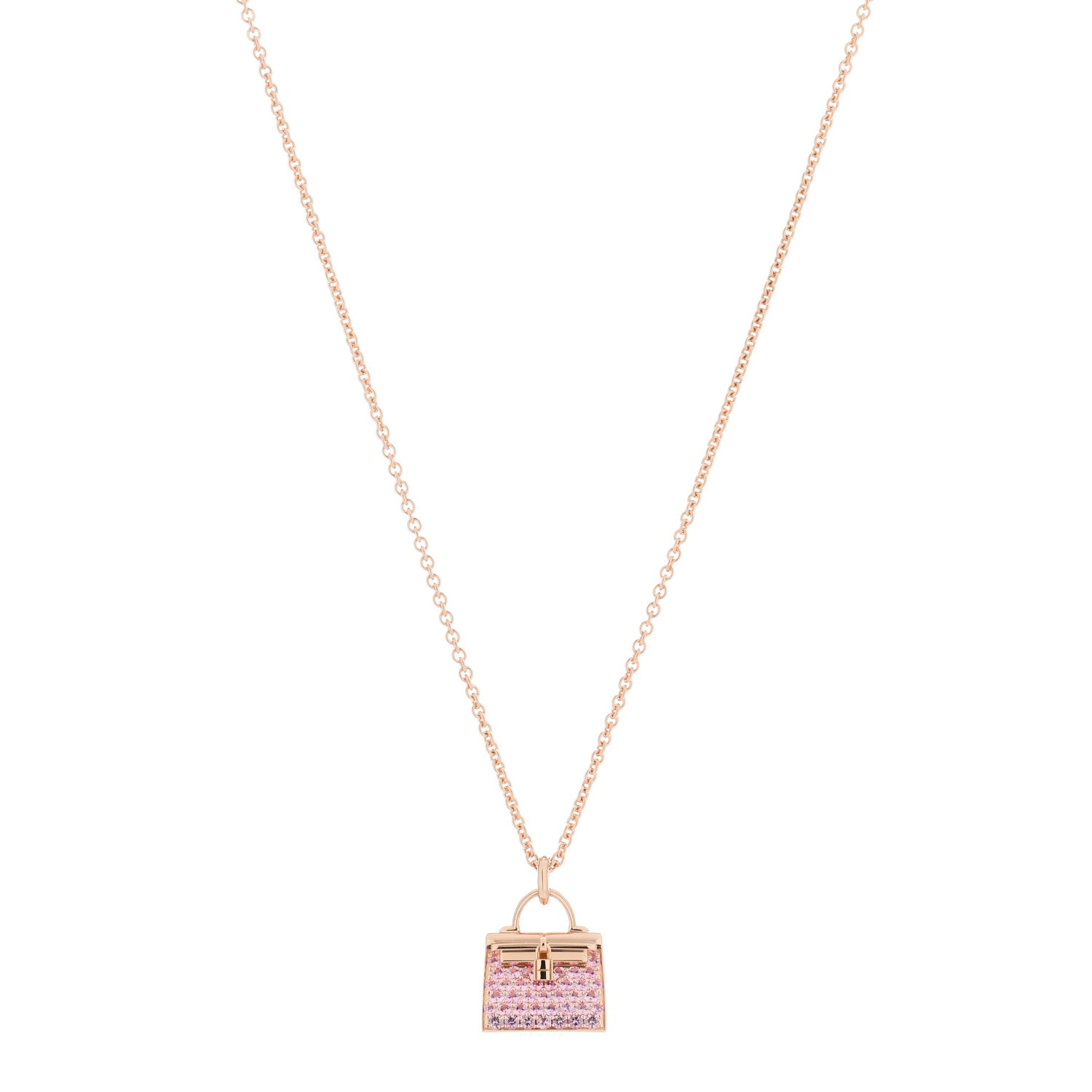 Hermes 18K Rose Gold Pink Sapphire Kelly Amulettes Pendant Necklace 1 of 5