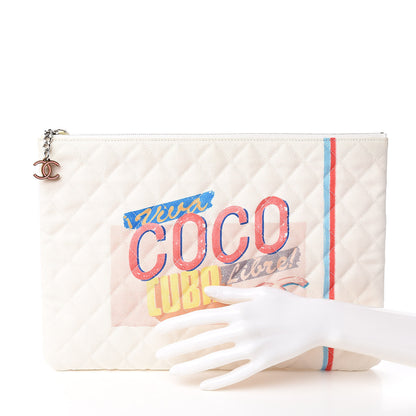 Chanel Canvas Large Coco Cuba Cosmetic Case Yellow Turquoise 2 of 9