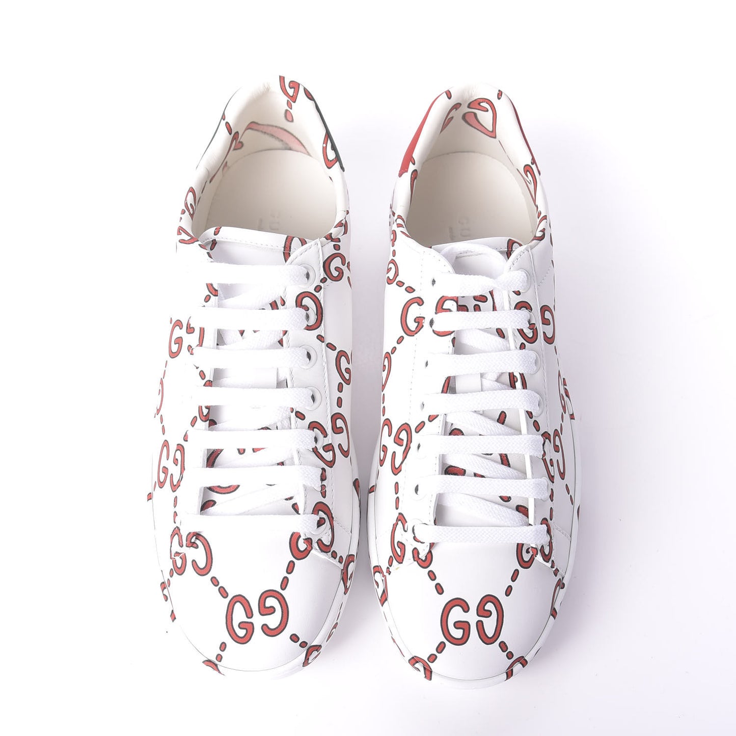 Calfskin GucciGhost Print Womens Ace Sneakers 38 White Hibiscus Red