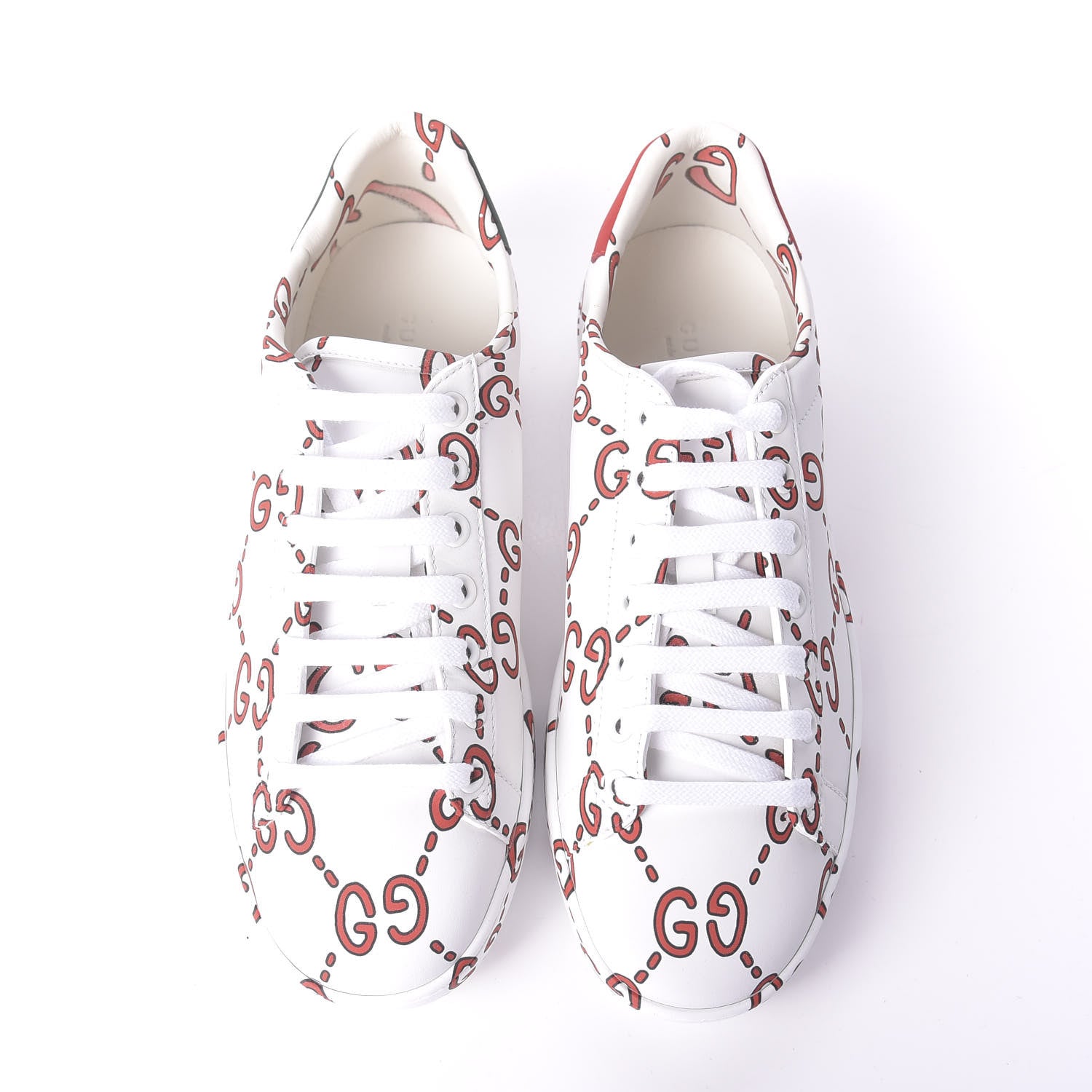 Gucci Calfskin GucciGhost Print Womens Ace Sneakers 38 White Hibiscus Red 5 of 11