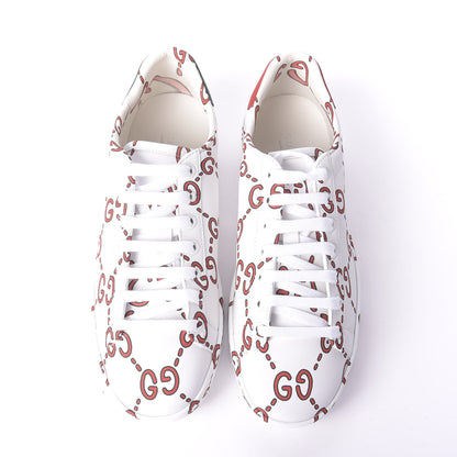 Gucci Calfskin GucciGhost Print Womens Ace Sneakers 38 White Hibiscus Red 5 of 11