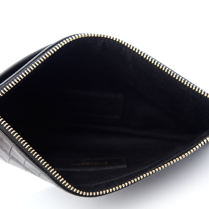 Saint Laurent Calfskin Crocodile Embossed Monogram Bill Pouch Black 5 of 7